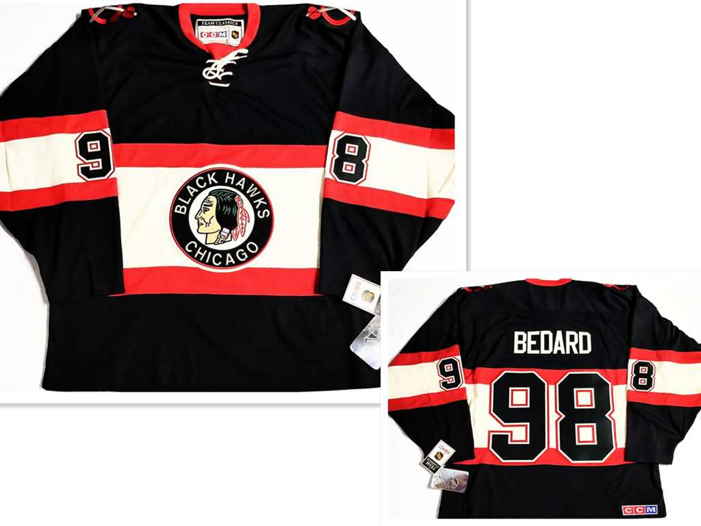 Men%27s Chicago Blackhawks #98 Connor Bedard CCM Classic Black Licensed Hockey Jersey